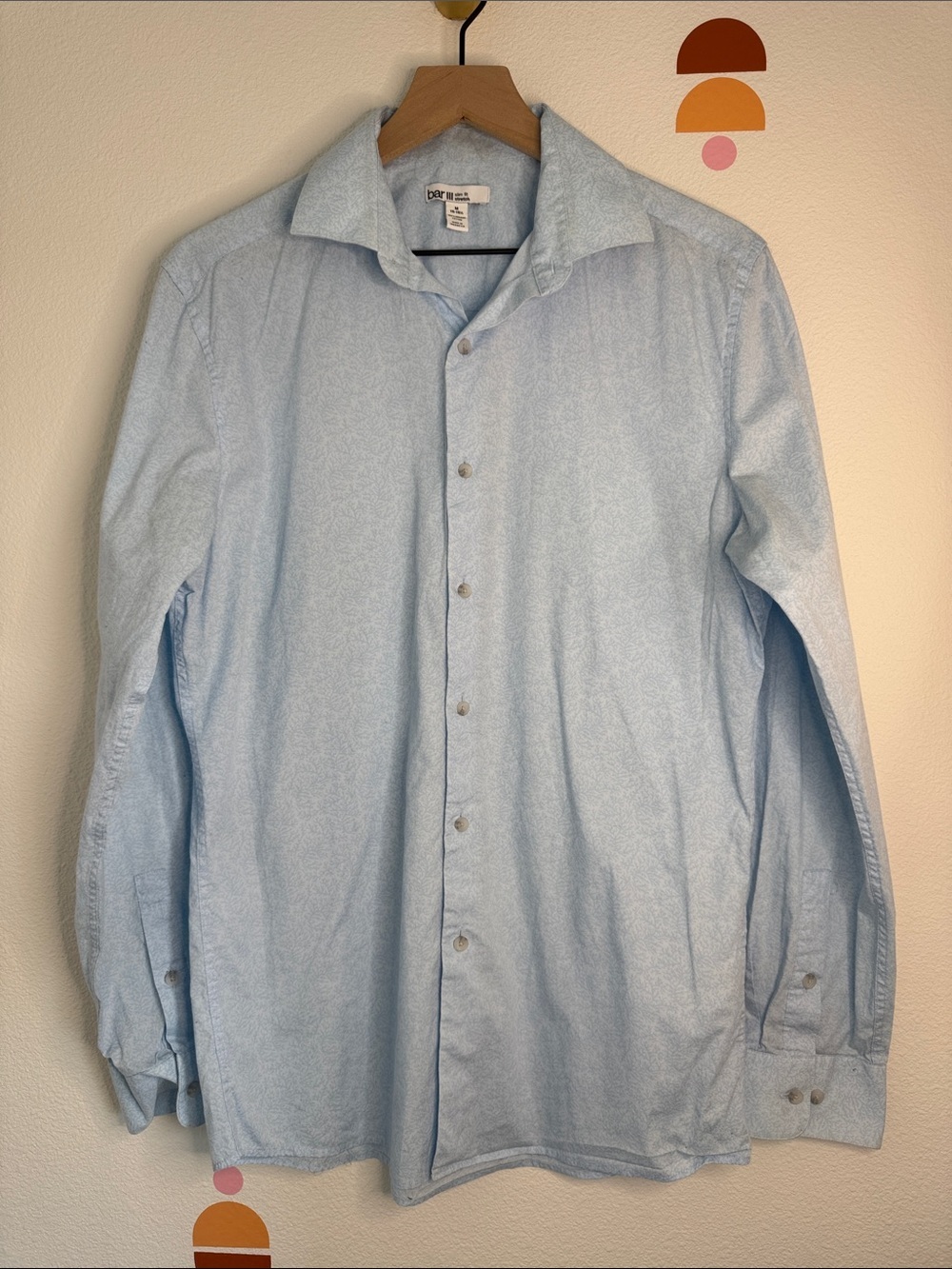 Bar III Slim Fit Men’s Light Blue Coral Print Dress Shirt Size 15-15.5 N0208